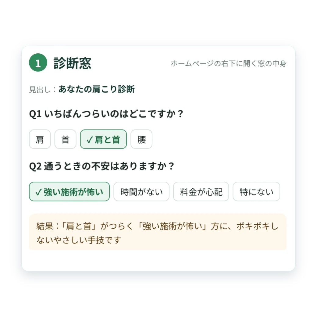 診断窓（架空の整体院の見本）